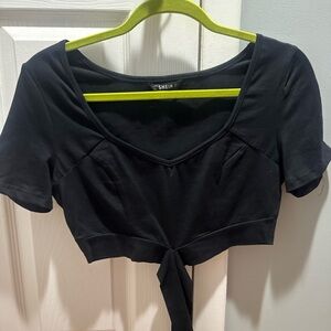 SHEIN Black Crop Top with Tie Detail